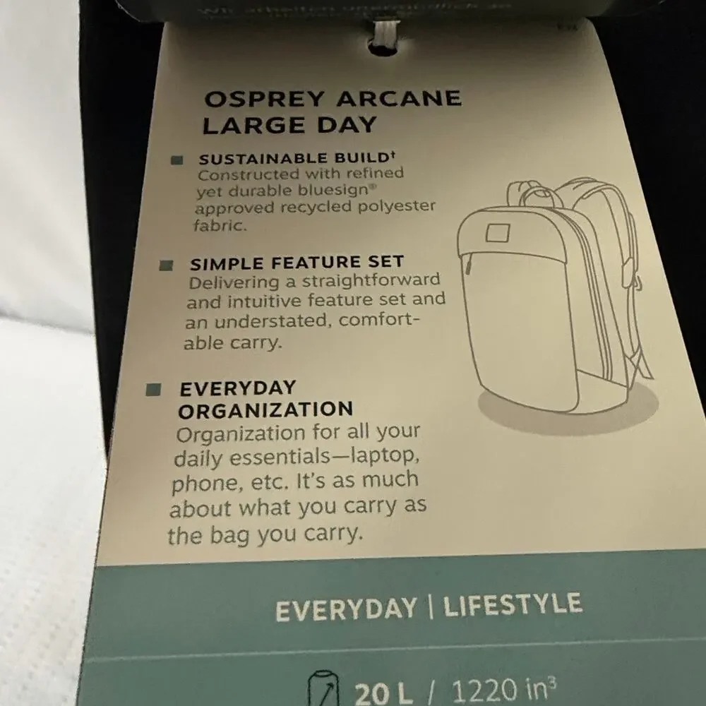 Osprey Arcane Large Day Backpack Black Commuter Travel 20L 16